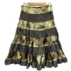 Elegant Olive and Black Midi Skirt